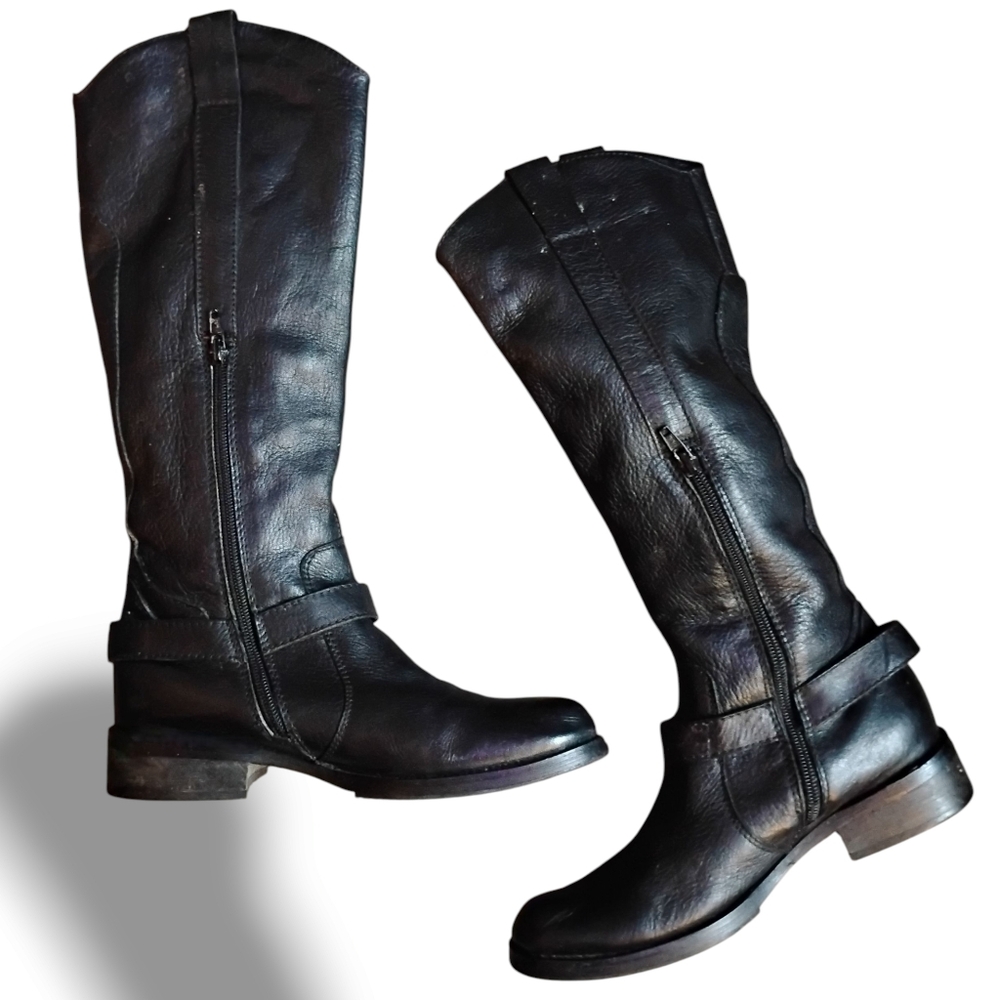 MIZ MOOZ - Women's Black Genuine Leather Buckle Knee High Riding Boots Size 8 - Picture 8 of 11